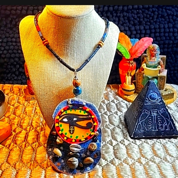 Jewelry - Eye of Horus paper jewelry denim necklace